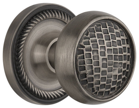 Rope Rosette Passage Craftsman Door Knob, Antique Pewter