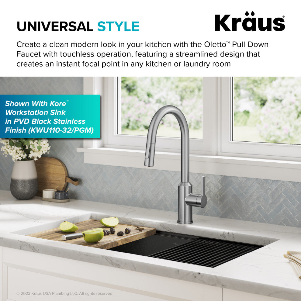 Oletto Touchless Sensor Pulldown Single Handle Kitchen Faucet, Spot Free Stainless Steel