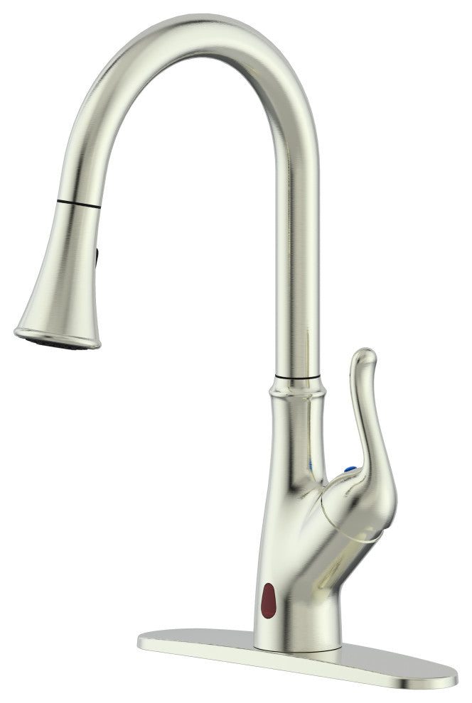 Runfine Hands Free Single-Handle Pull down Sprayer Kitchen Faucet, Brushed Nicke