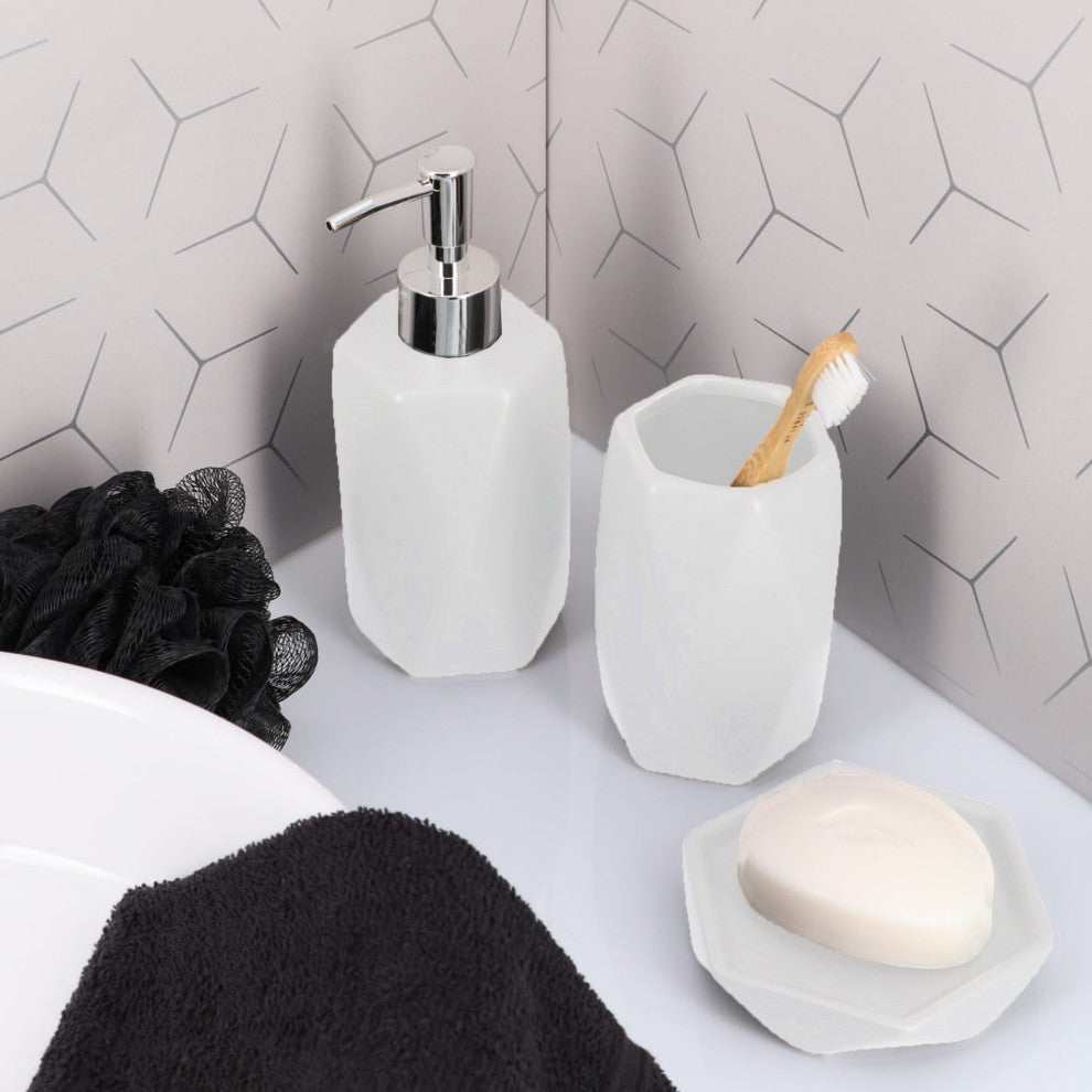 Diamond Bathroom Accessory Set 4-Pieces White