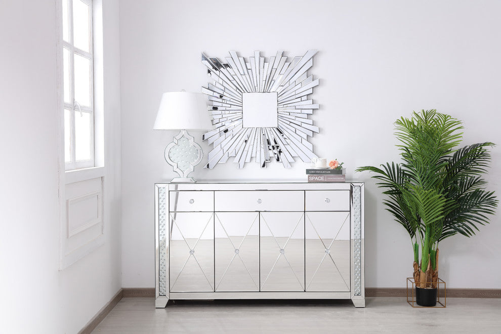 Caesar Crystal Mirrored Credenza, Clear Finish