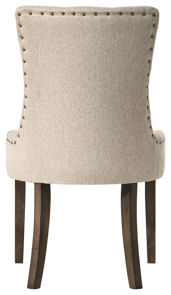 Farren Side Chair, Beige Fabric and Espresso Finish