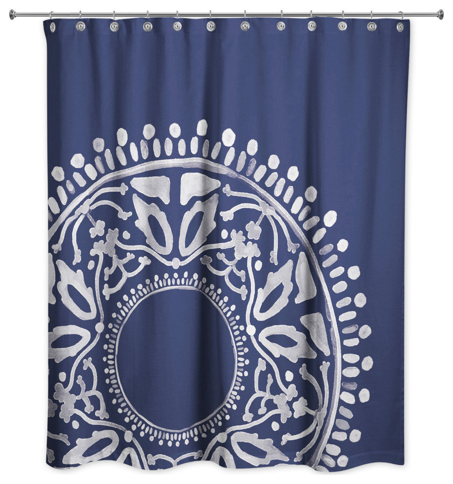 Navy Boho Circle 71x74 Shower Curtain