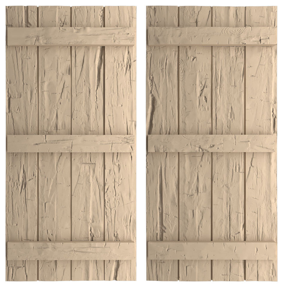 Rustic 4 Board Joined B-N-B Faux Wood Shutters, Hand Hewn, 22x68"