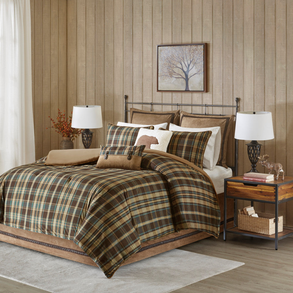 Woolrich Hadley Plaid Cottage Taupe Comforter Set, Terra Brown, Queen