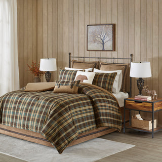 Woolrich Hadley Plaid Cottage Taupe Comforter Set, Terra Brown, Queen