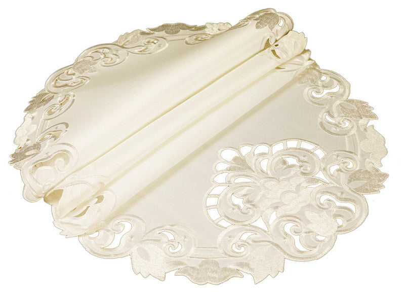 Garden Trellis Embroidered Cutwork Placemats, Ivory, 15" Round, Set of 4