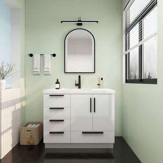 Carla 42" Freestanding Bathroom Vanity With Left Side Drawers, Gloss White