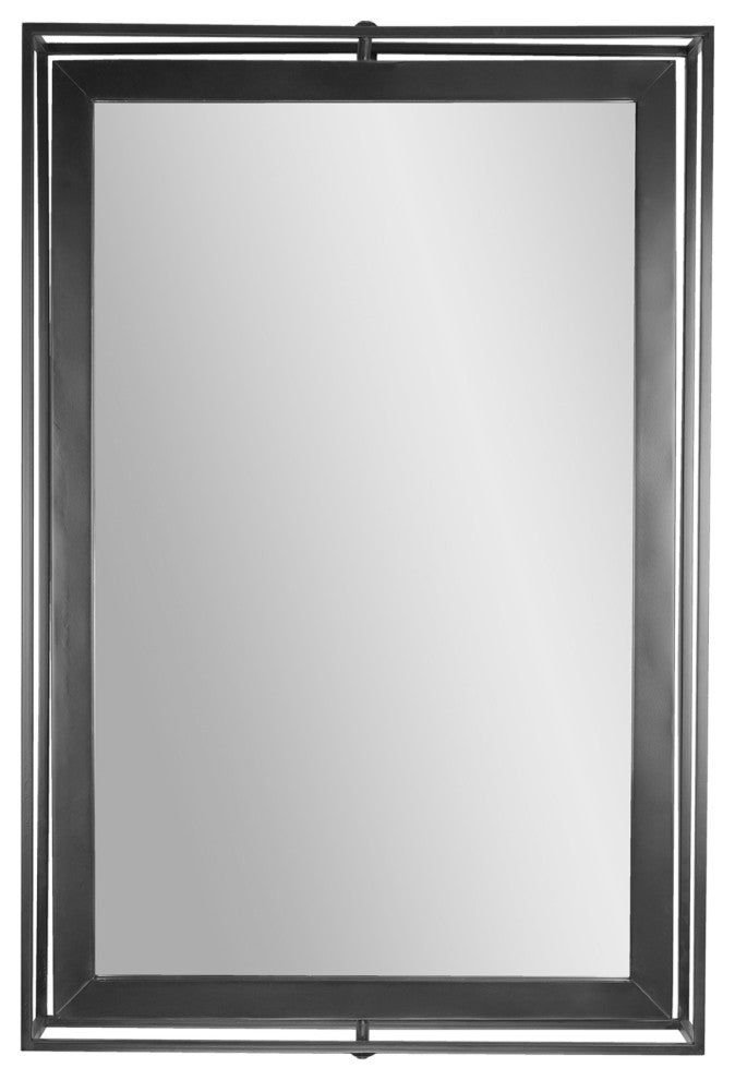 Black Rectangular Metal Framed Swivel Floating Wall Mirror