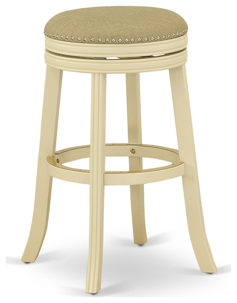 Swivel Backless Barstool 30'' Seat Height, Linen White Leg, F12-02 Pu Leather