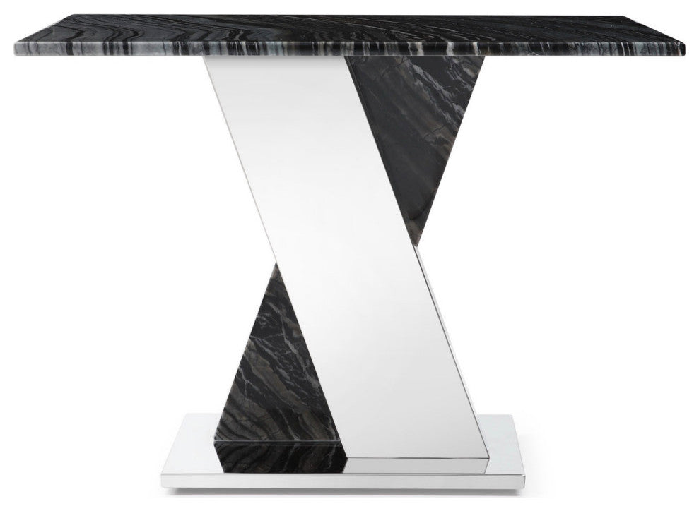 Black and White Marble Malbec End Table Modern Brushed Stainless Steel Base
