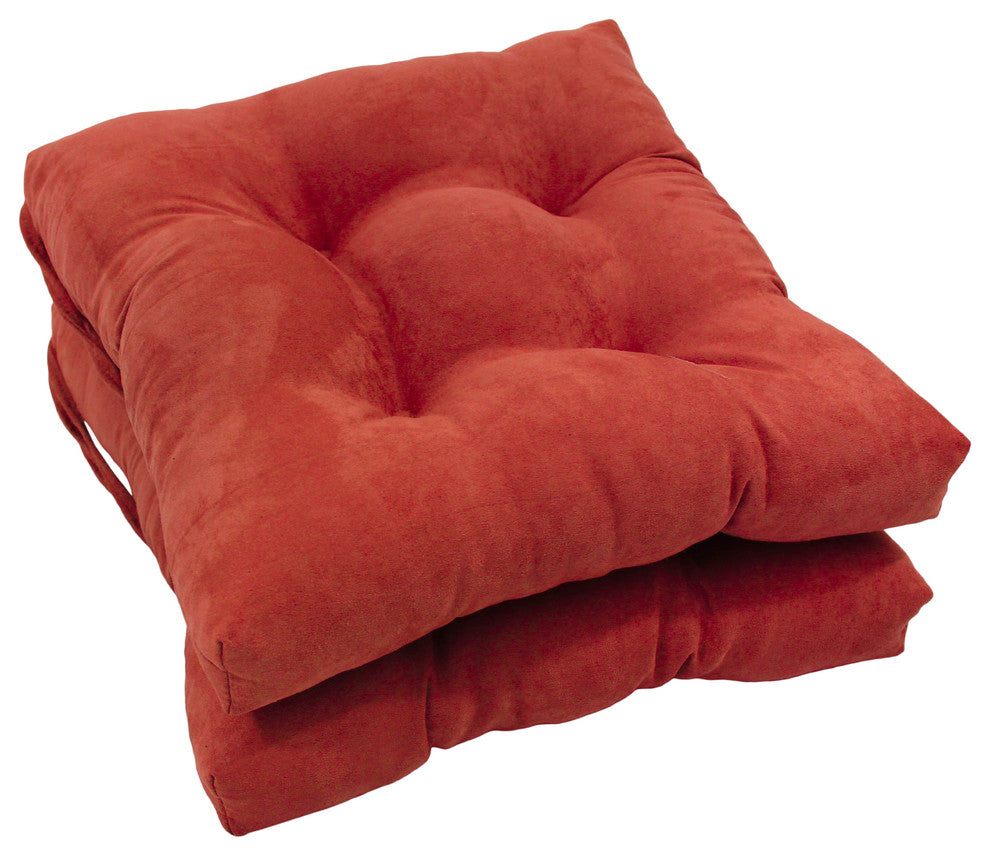 16" Solid Micro Suede Square Tufted Chair Cushions, Set of 2, Cardinal Red