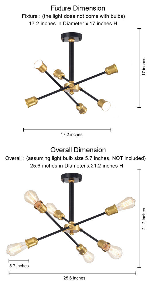 Sami 6-light Sputnik Black and Gold Chandelier
