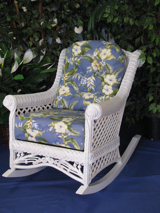 Gazebo Rocker, White, Callista-Stripe-Delft Fabric