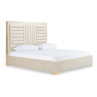 Modrest Daystar Modern Beige Velvet and Gold Bed, Eastern King
