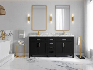 Cambridge 72 Double Sink Bath Vanity in Black 2" Carrara Marble