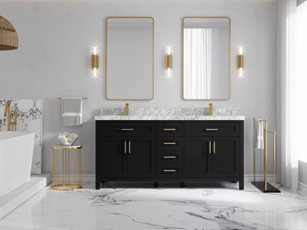 Cambridge 72 Double Sink Bath Vanity in Black 2" Carrara Marble
