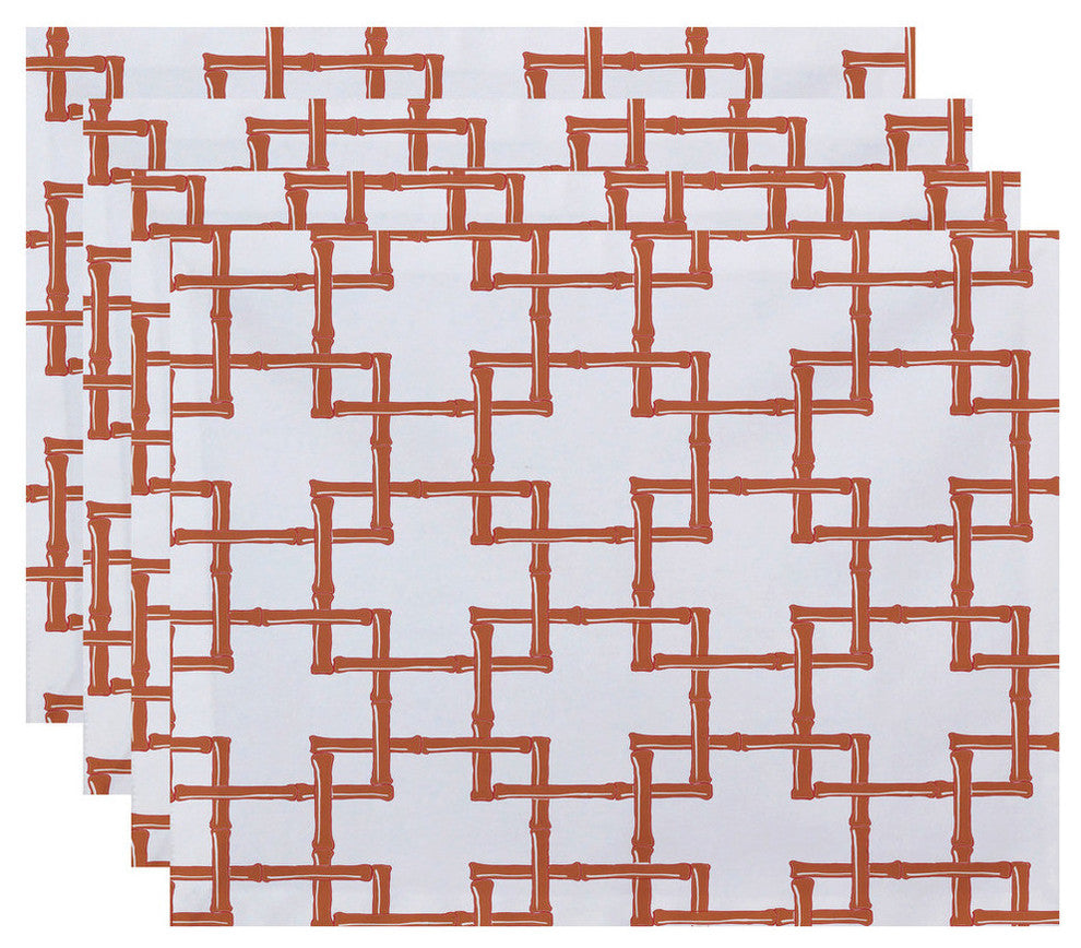 18"x14" Bamboo 2, Geometric Print Placemat, Coral, Set of 4