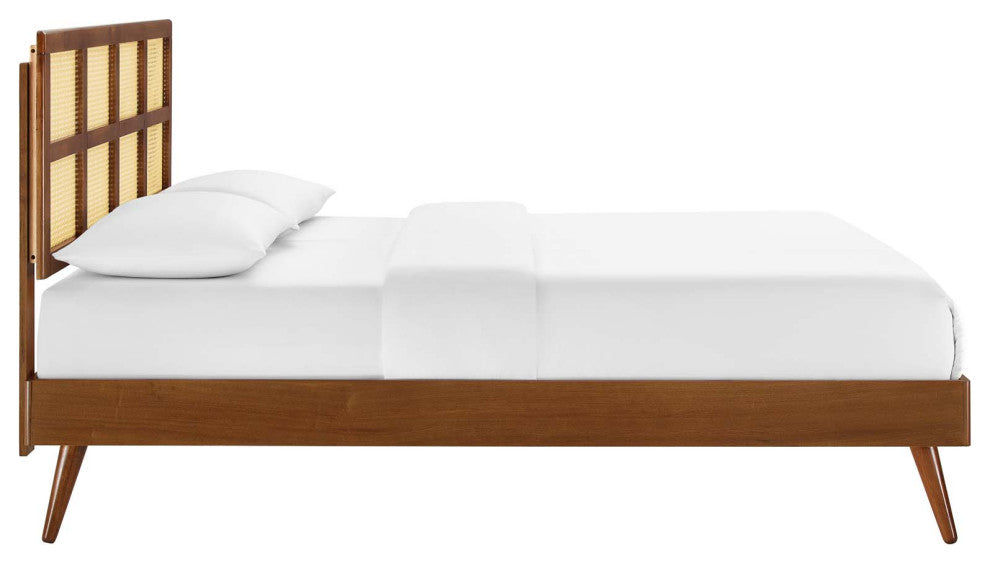 Sidney Cane and Wood King Platform Bed With Splayed Legs MOD-6694-WAL