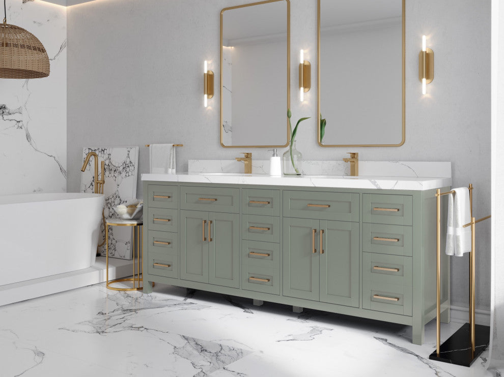 Cambridge 84" Double Sink Bath Vanity in Evergreen 2" Carrara Marble