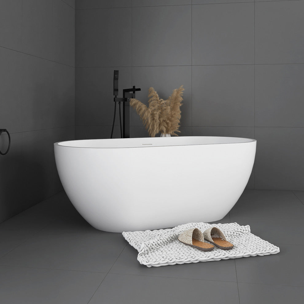 59" Solid Surface Double Slipper Freestanding Flat-bottom Soaking Bathtub