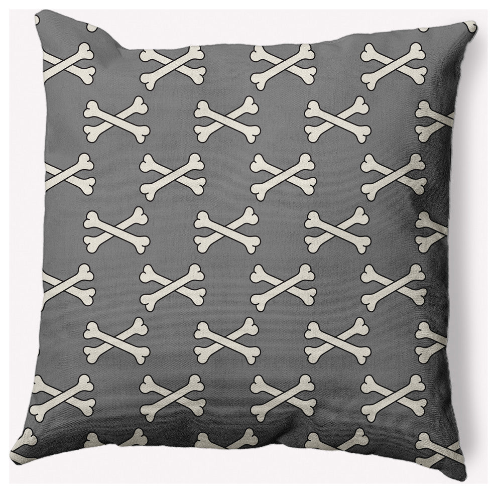 20" x 20" Cross Bones Indoor/Outdoor Polyester Throw Pillow, Steel Gray