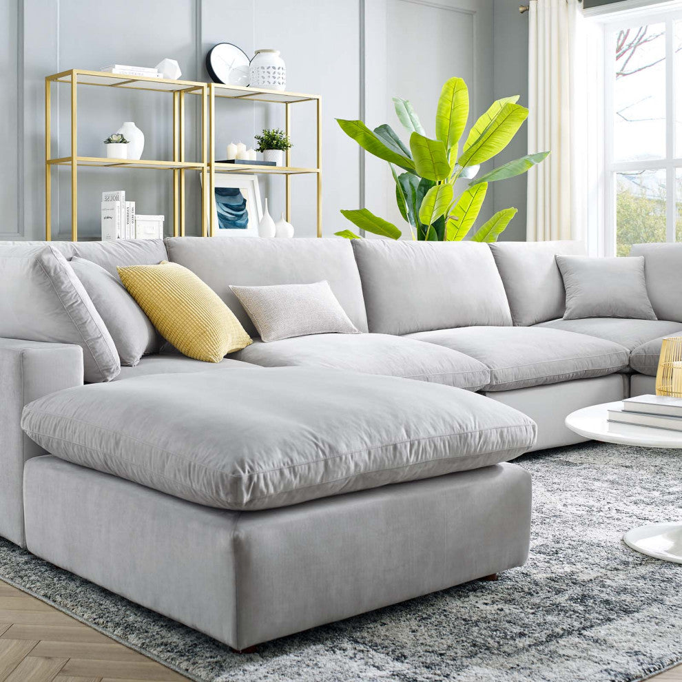 Sectional Sofa Set, Velvet, Gray, Modern, Living Lounge Hotel Hospitality