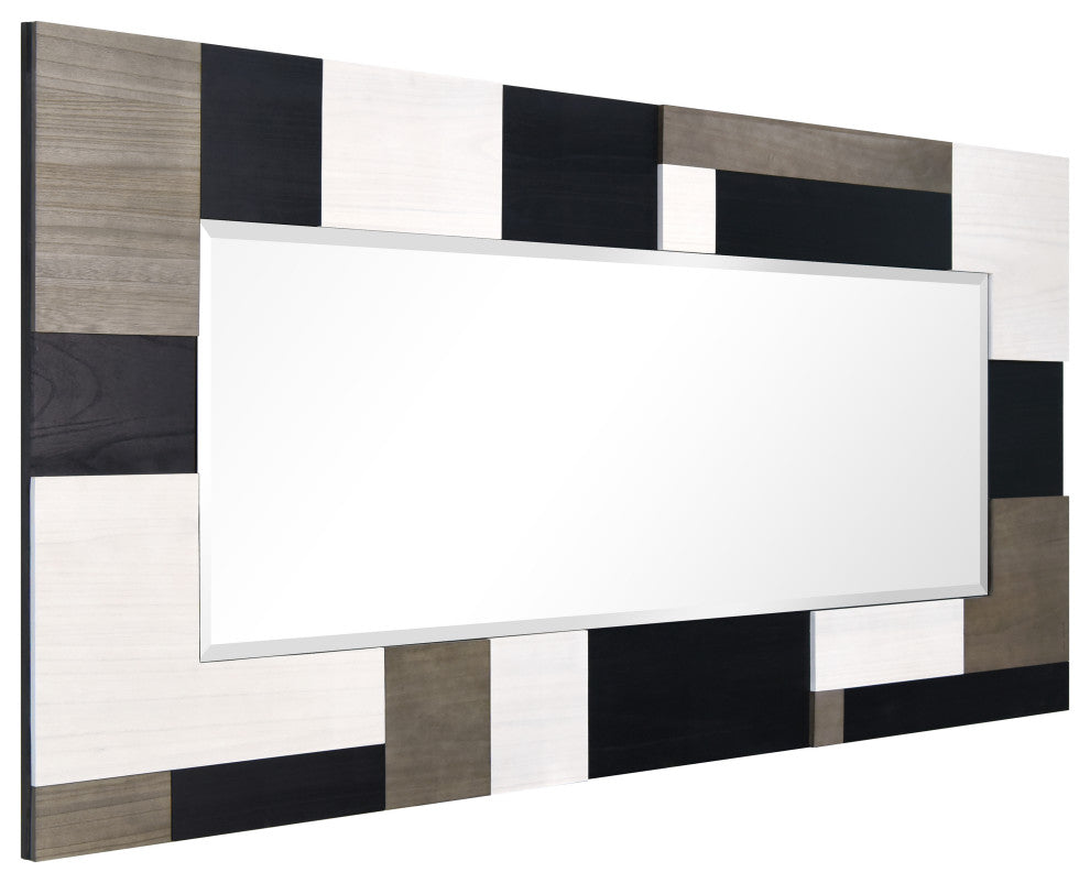 "Geometric Blocks" Hand Made Solid Paulownia Wood Beveled Leaner Mirror, 80"x40"