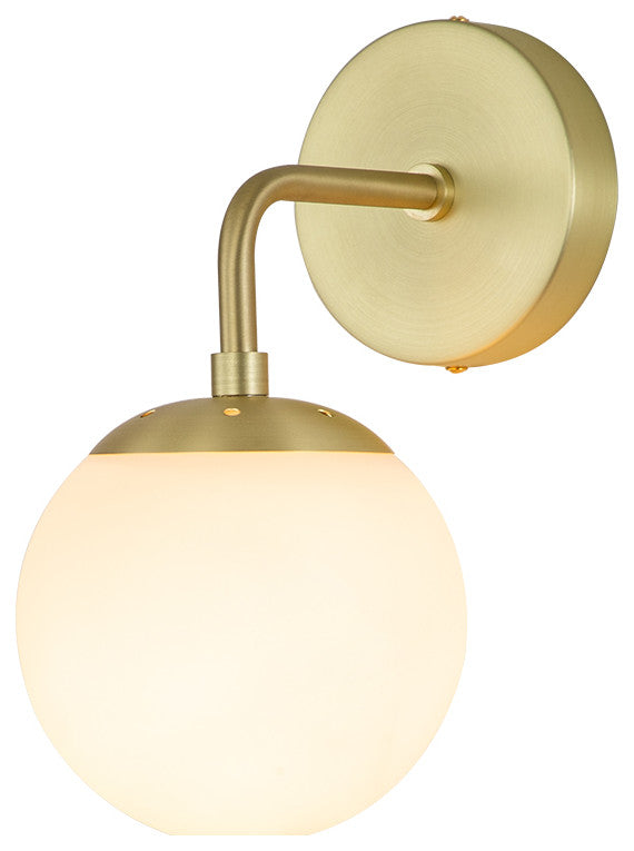 1-Light Milky Glass Globe Wall Sconce, Gold