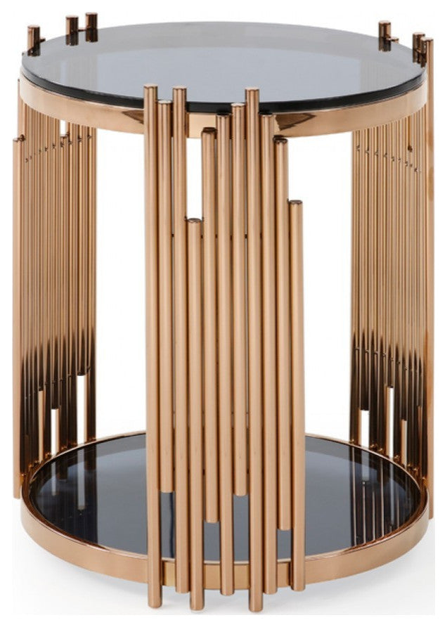 Stylish Round Rose Gold And Smoked Glass End Table