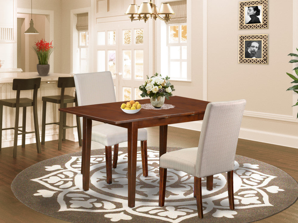 3Pc Rectangular 42/53.5" Table, 12 In Butterfly Leaf, Pair Of Chair, Cream