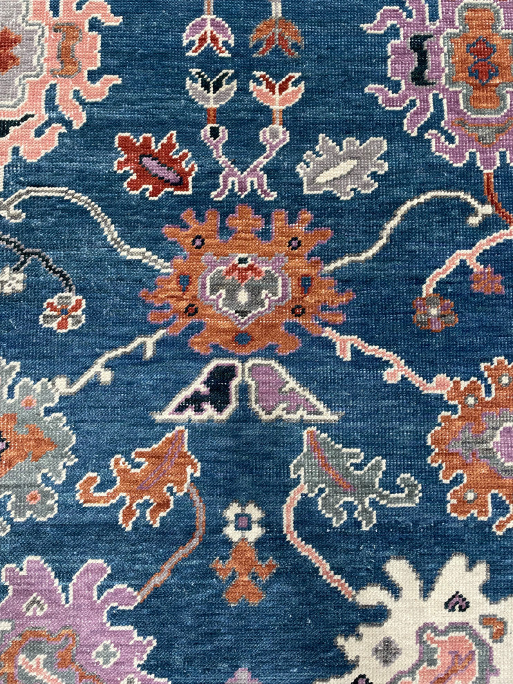 EORC Blue/Gray Hand Knotted Wool Colorful Mahal Classic Rug, 8'x10