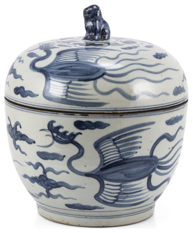 Blue And White Phoenix Lidded Jar