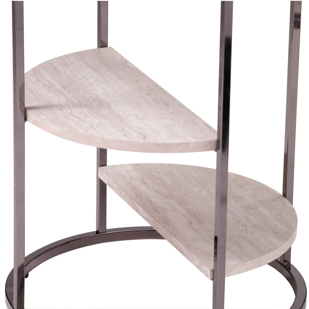 Lamonte Round Side Table with Faux Stone, Black