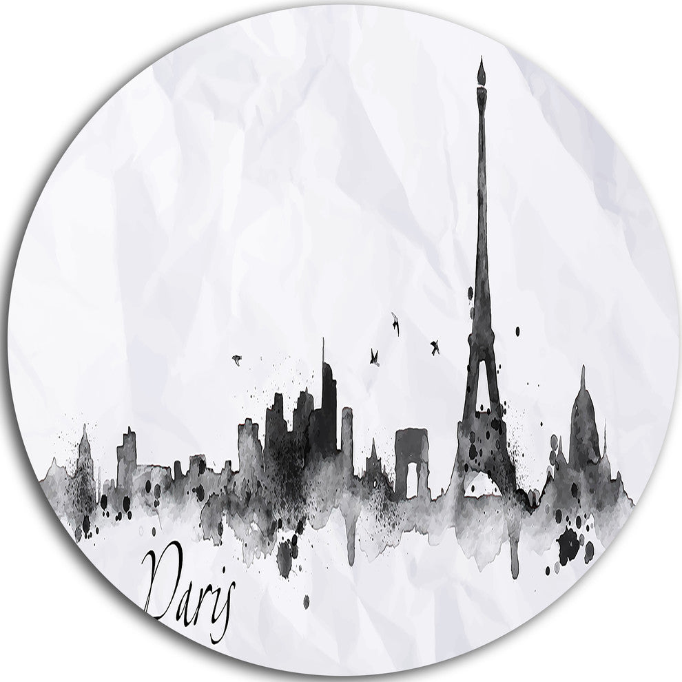 Paris With Eiffel Silhouette, Cityscape Disc Metal Wall Art, 11"