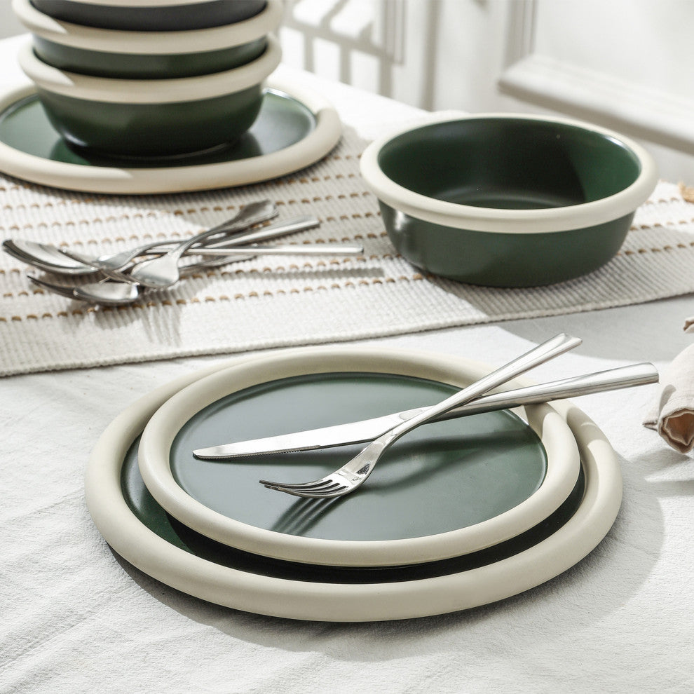 Stone Lain Capri Stoneware 12-Piece Dinnerware Set, Green
