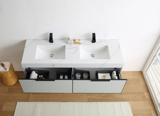 Manarola with Thick Quartz Wall Mount Vanity, Silver Gray, 72"