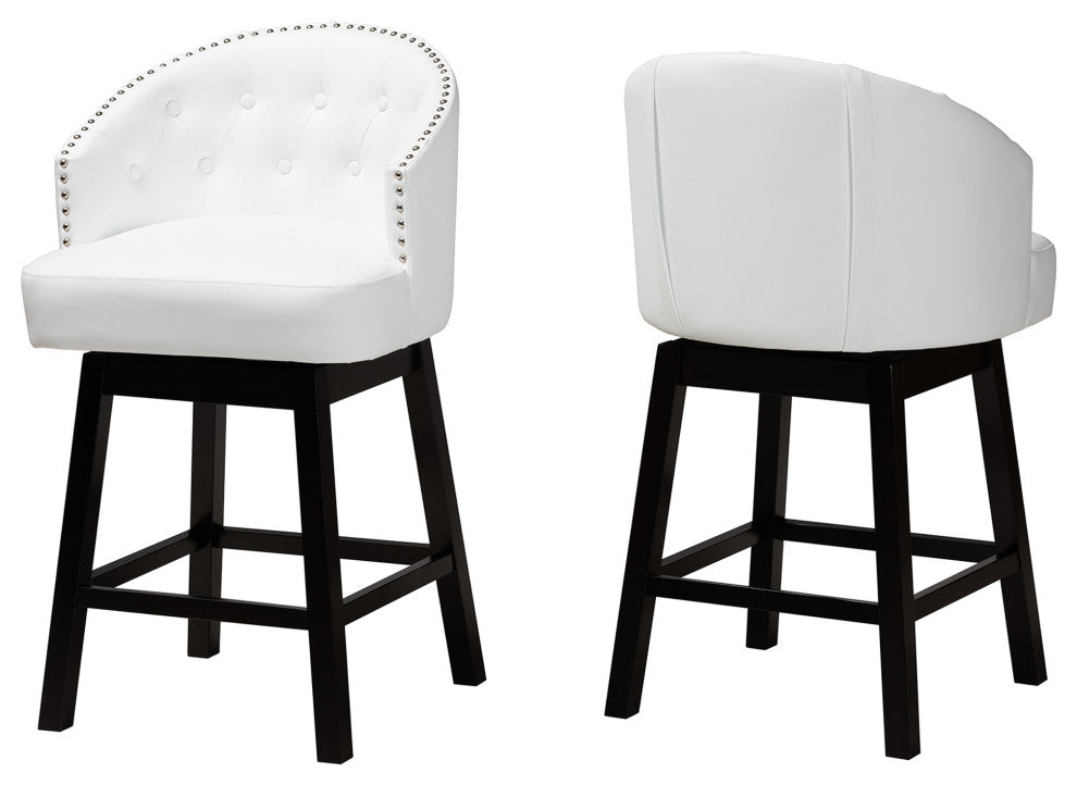 Tinalyn Swivel Counter Stool, Set of 2, White/Espresso Brown, Faux Leather