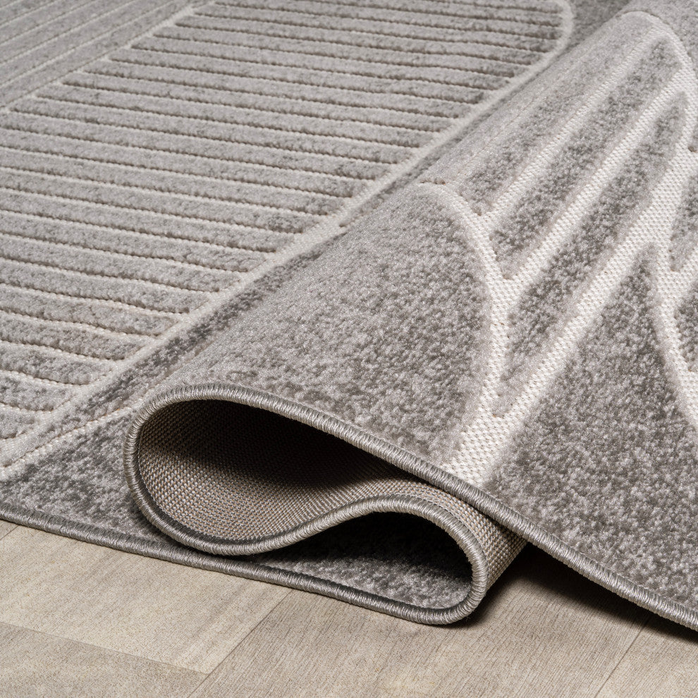 High-Low Arch Scandi Striped Gray/Cream 4 ft x 6 ft Indoor/Outdoor Area Rug