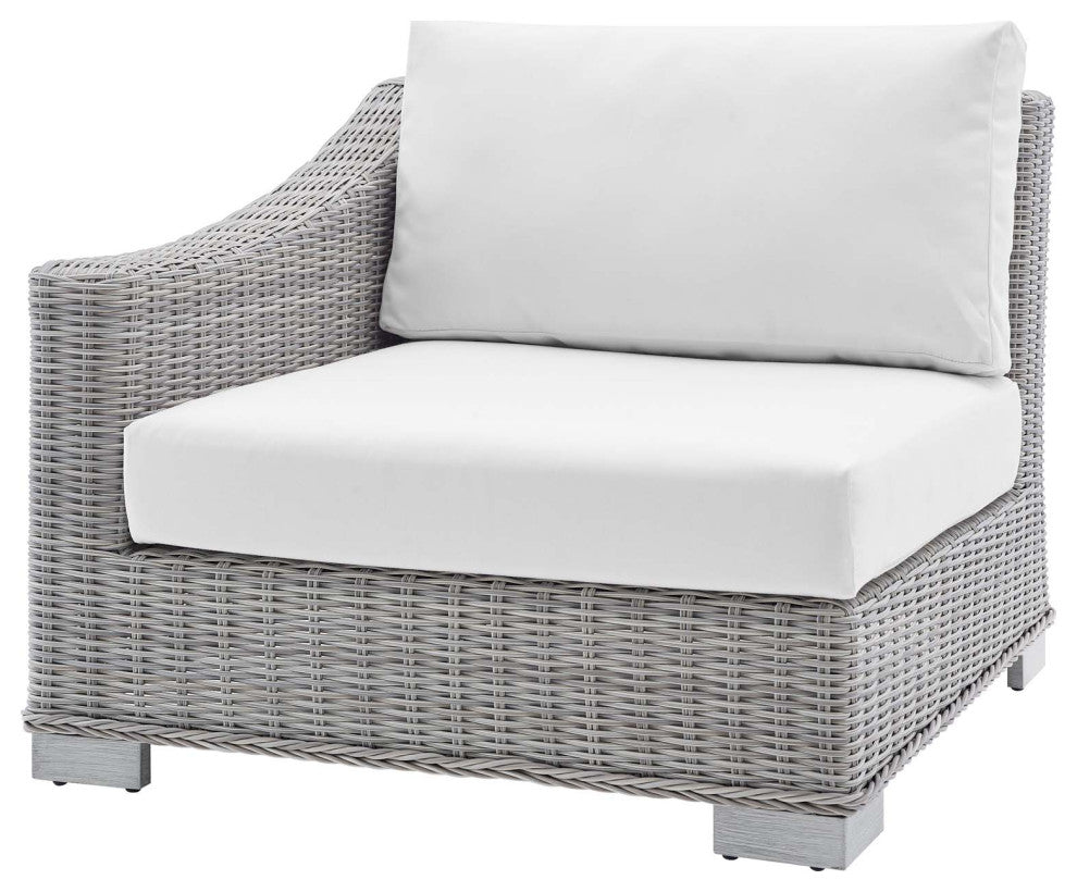Lounge Sectional Sofa Chair Table Set, Rattan, Wicker, Gray White, Outdoor
