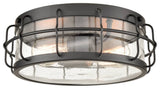 Black Round Ceiling Light Flush Mount With Clear Seedy Glass Shade
