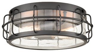 Black Round Ceiling Light Flush Mount With Clear Seedy Glass Shade
