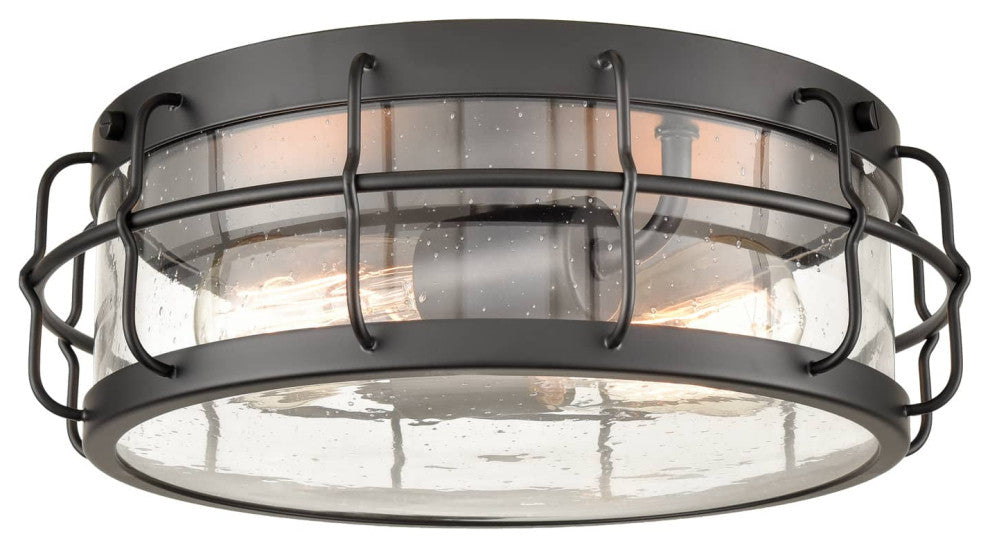 Black Round Ceiling Light Flush Mount With Clear Seedy Glass Shade