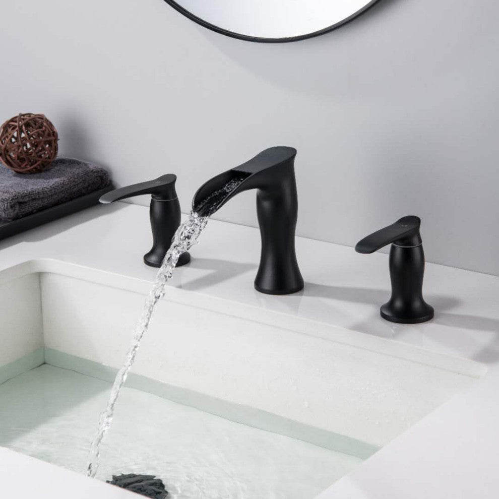 Deck Mounted Widespread Dual Handles Bathroom Faucet
