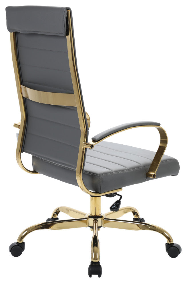 Mid-Back Leather Office Chair Adjustable Height Swivel  Conference Chair, Gray