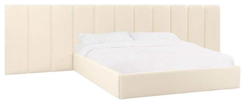 Palani Cream Bed With Wings, Velvet Cream, King