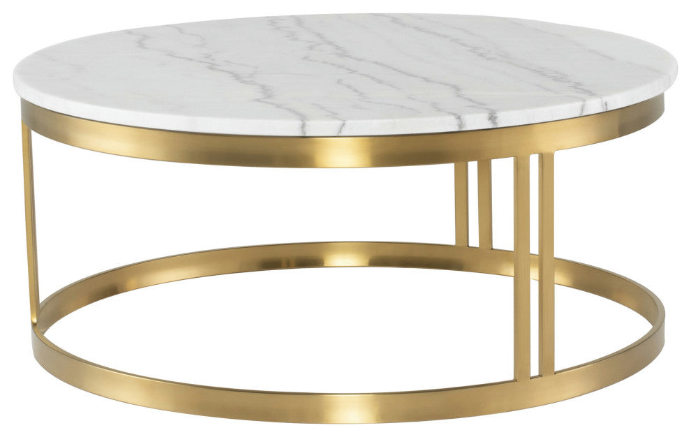 Nicola Round Coffee Table in White Marble and Brushed Gold Stainless Steel