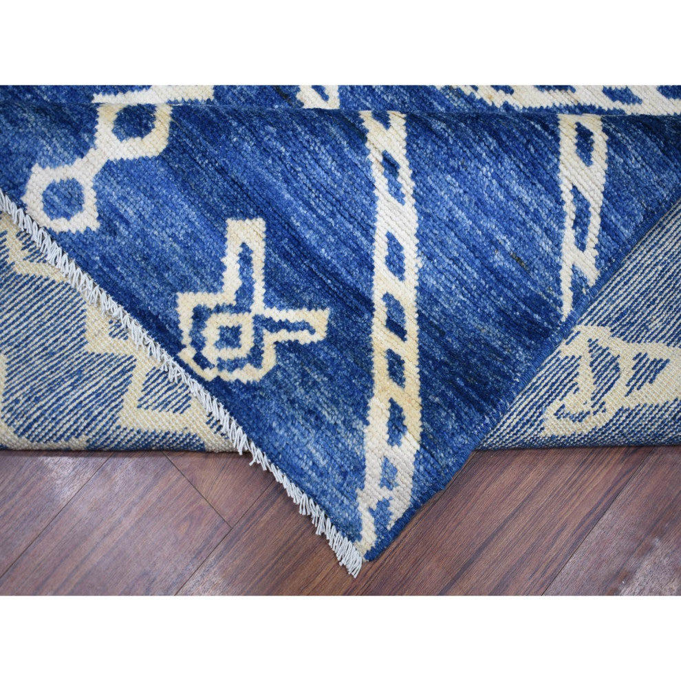 Denim Blue Hand Knotted, Soft and Shiny Wool, Moroccan Berber Rug, 12'3"x14'3"