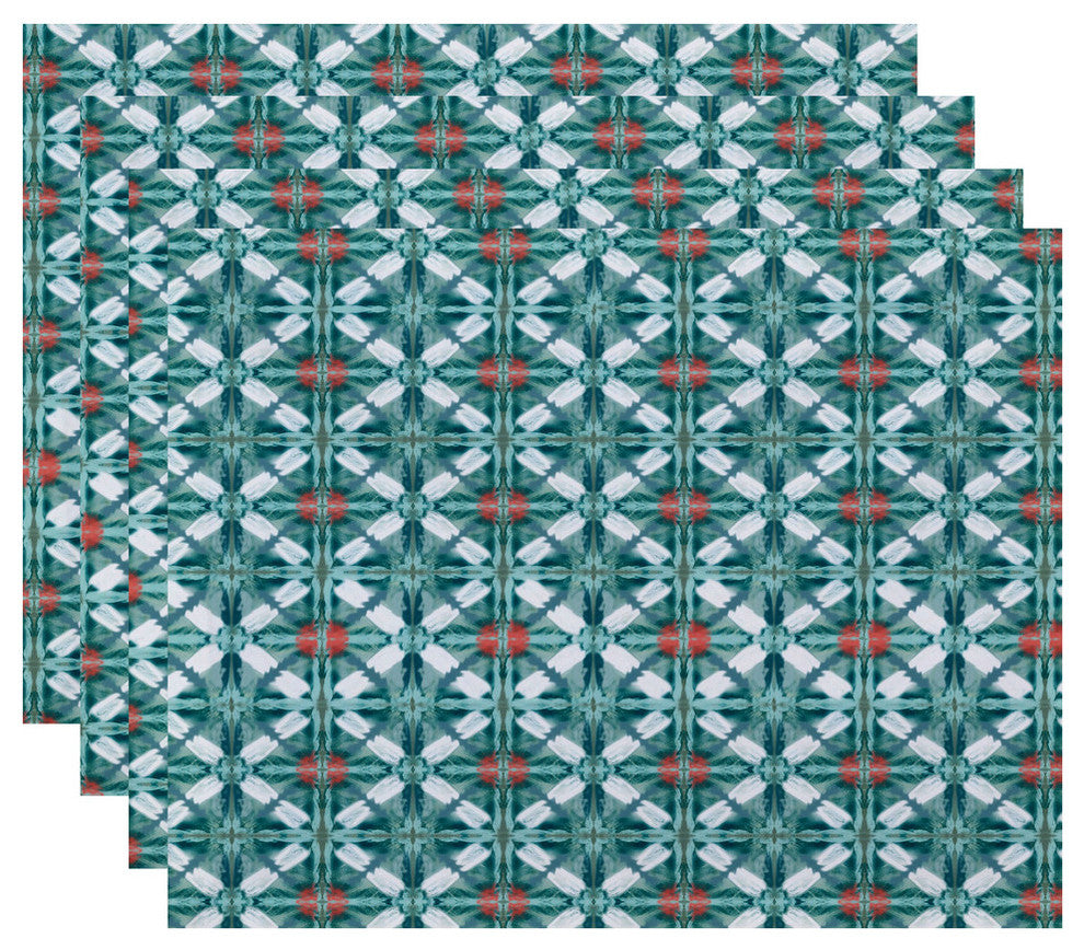Beach Tile, Geometric Print Placemat, Set of 4, Aqua