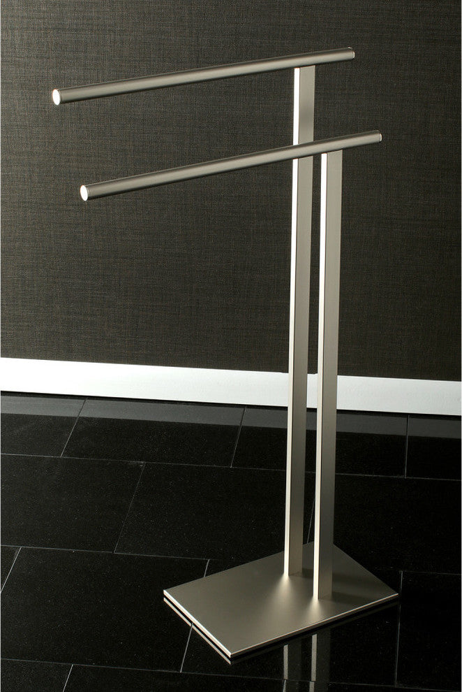 Kingston Brass Double L Shape Pedestal Towel Holder, Brushed Nickel